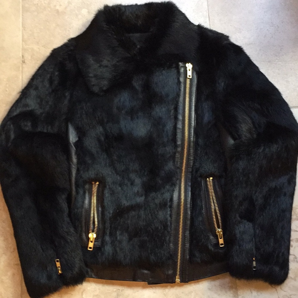 Black dyed rabbit fur Moto jacket